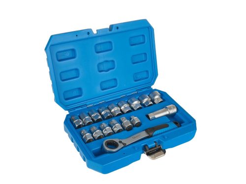 GEKO racsnis, 12 szögletű, átmenő furatos dugófej készlet, 17 db - os