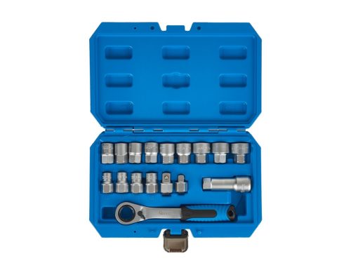 GEKO racsnis, 12 szögletű, átmenő furatos dugófej készlet, 17 db - os