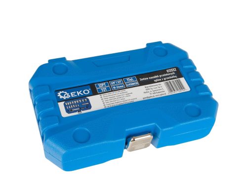 GEKO racsnis, 12 szögletű, átmenő furatos dugófej készlet, 17 db - os