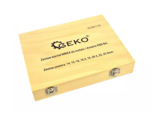 GEKO 8db-os HSS fémfúró készlet fa dobozban