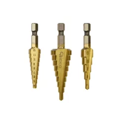   GEKO 3 db-os lépcsős fúró készlet 1/4" hatlapfejű, 3-12, 4-12, 4-20 mm
