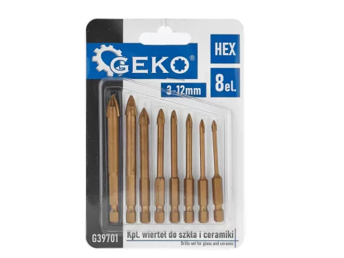 GEKO üveg és kerámiafúró készlet, 8 db - os, HEX  3 - 12 mm