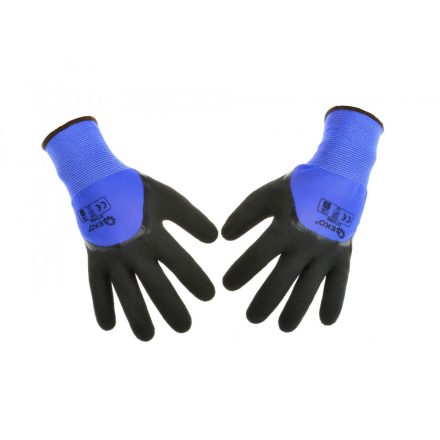 GEKO védőkesztyű, (kék) poliészter, 3/4 bevonatú (fekete) latexszel XL / 10