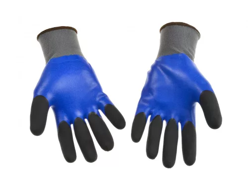 GEKO védőkesztyű, (kék) poliészter bélés hab, latex bevonattal duplán mártott ujjal  L / 9