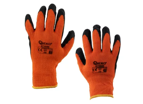 GEKO téli kesztyű, akril bélés, ráncos latex bevonat (narancssárga) XL / 10
