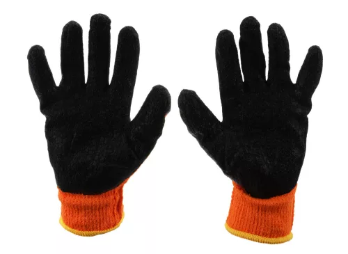 GEKO téli kesztyű, akril bélés, ráncos latex bevonat (narancssárga) XL / 10