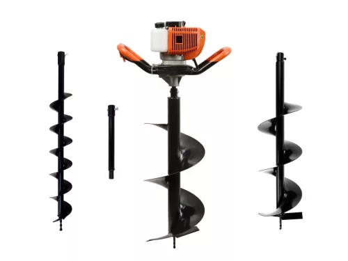 GEKO benzines talajfúró 1.4kW, adapterrel 50 cm, fúrószárakkal 10, 20, 30cm